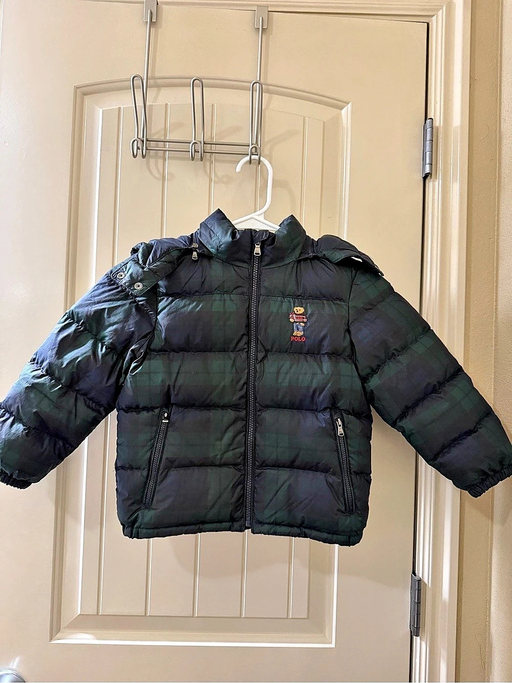 Polo Ralph Lauren Polo Bear Plaid Down Hooded Jacket Puffer Jacket Green & Black